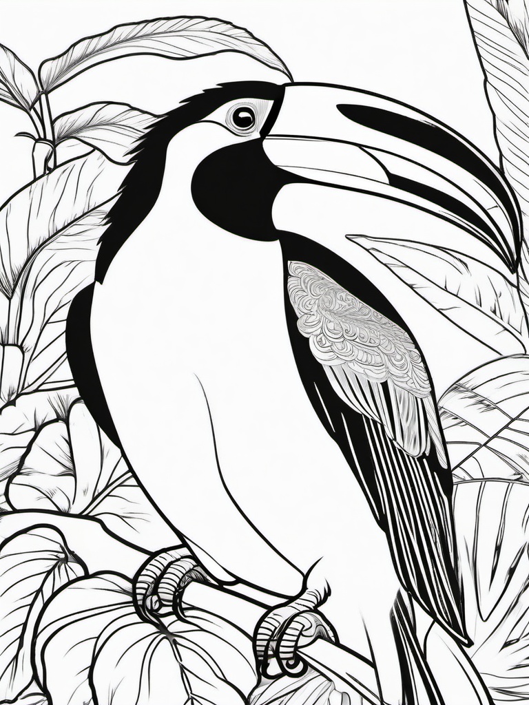 Toucan Coloring Pages - Big Beaked Tropical Bird  minimal black outline printable sheet, coloring page