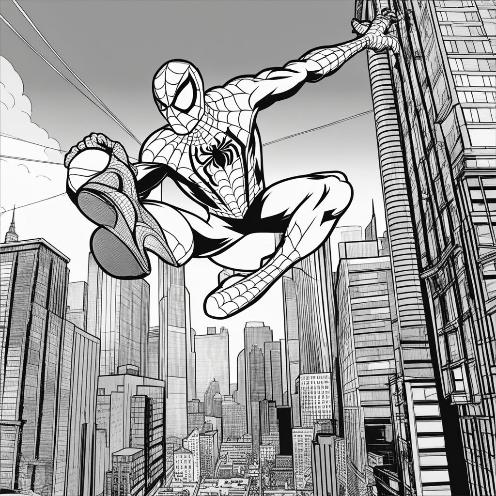 spiderman coloring pages - spider-man swings through the city, ready to save the day. 