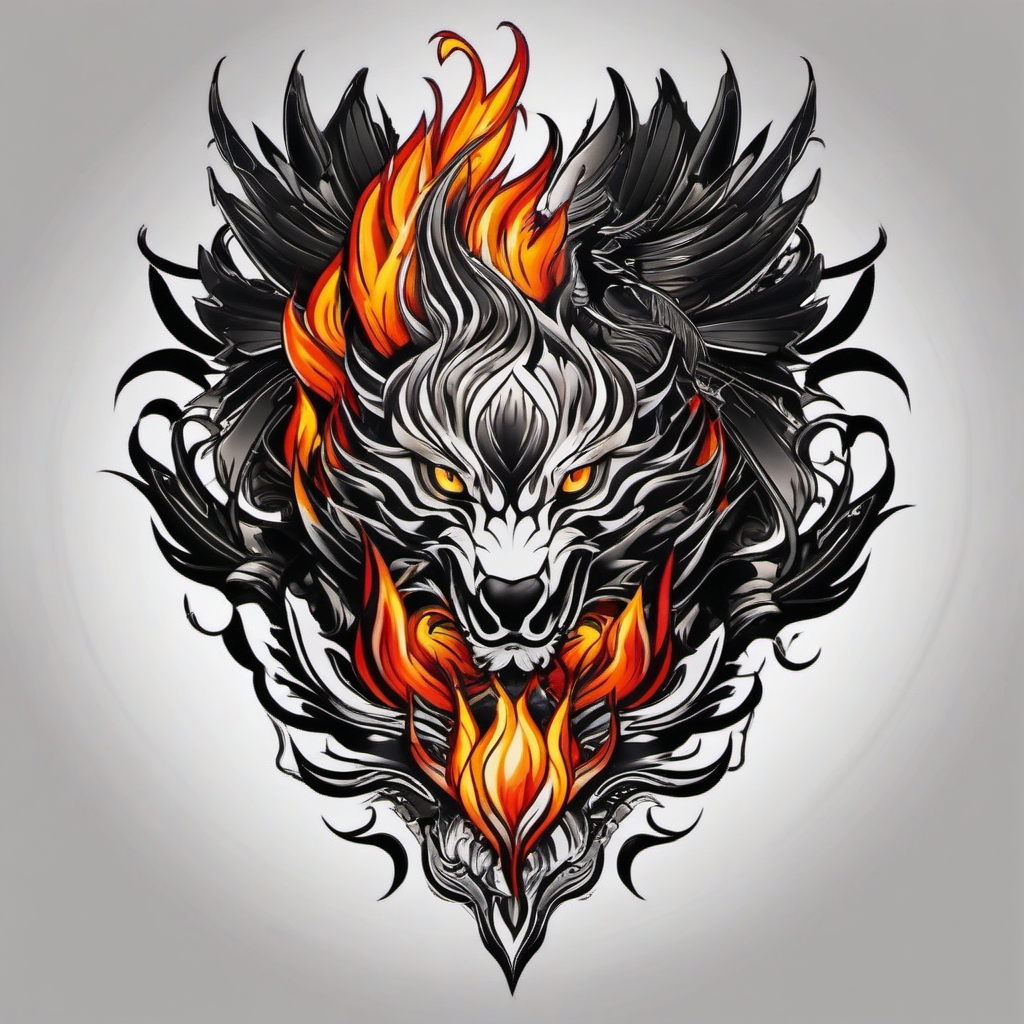 black fire tattoo  simple color tattoo,white background