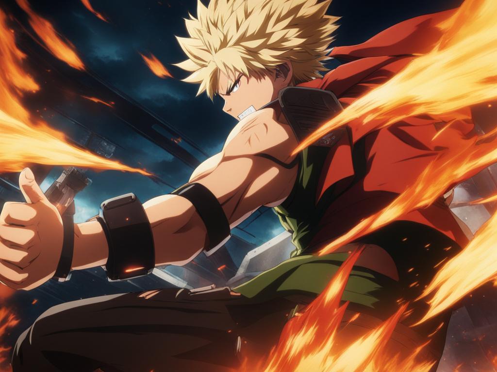 bakugou engages in a fiery clash with rivals. 