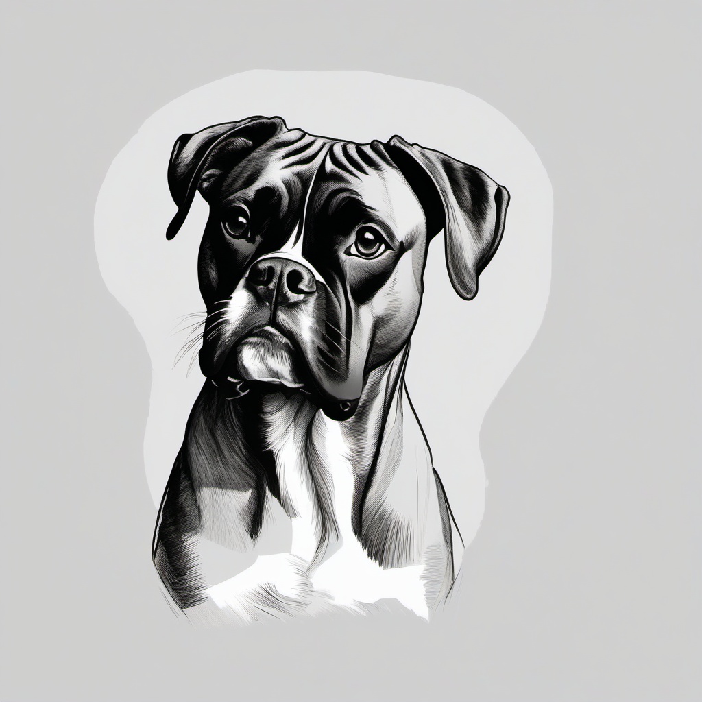 drawing of a Boxer dog  minimal rough sketch scribbles,doodles,black and white