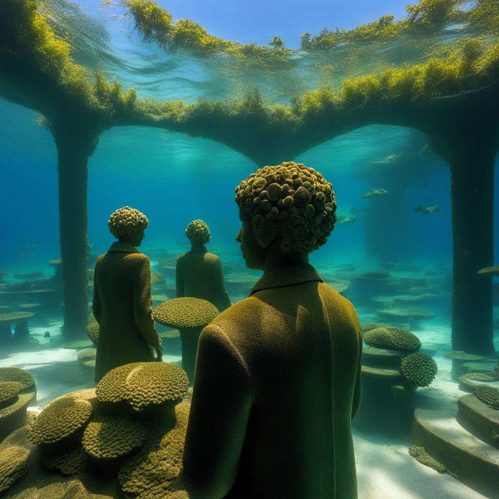 explore an art garden beneath the sea, where sculptures come to life at underwater sculpture garden. 