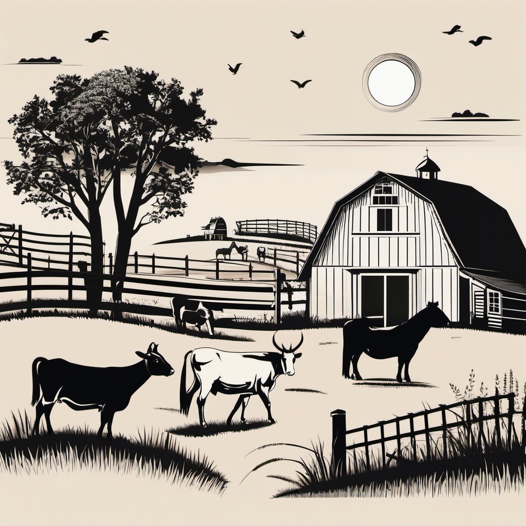 Farm Scene clipart - Classic farm scene with animals, ,vector color clipart,minimal