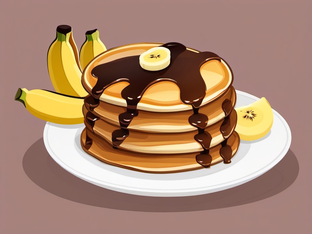 Banana Pancakes with Syrup Clipart - Pancakes with sliced bananas and syrup.  color vector clipart, minimal style