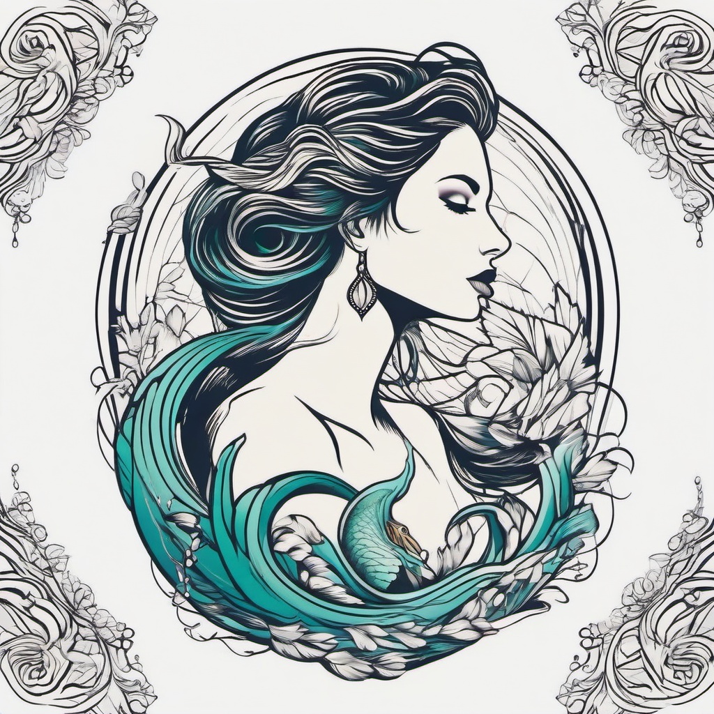 Siren Tattoo - Embrace the mythical allure of a siren with a captivating siren-themed tattoo.  simple vector color tattoo,minimal,white background