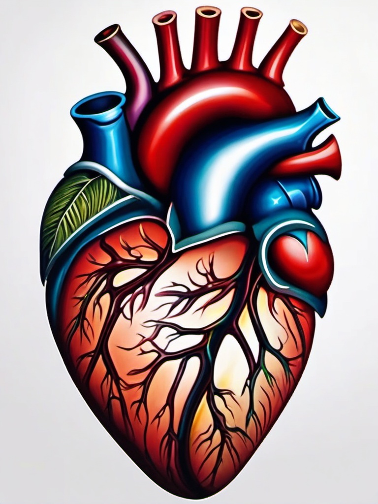 Real heart tattoo, Lifelike portrayal of the human heart, embodying the essence of life and love. , tattoo color art, clean white background