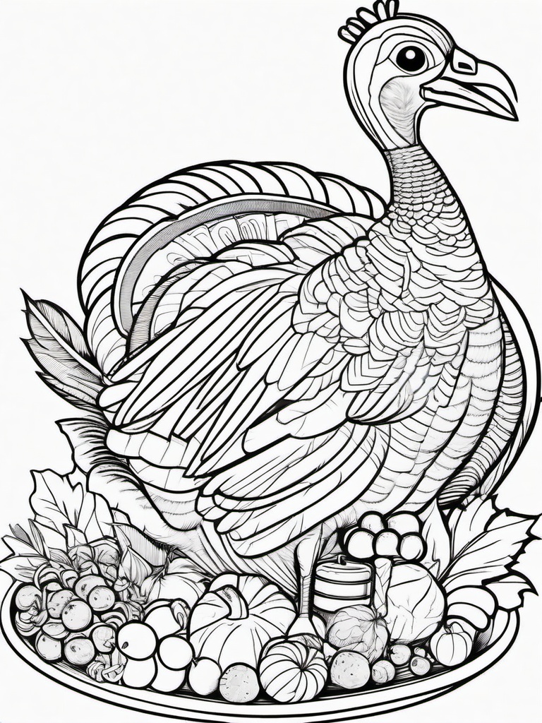 Stuffed Turkey Coloring Pages - Thanksgiving Bird Filled with Goodies  minimal black outline printable sheet, coloring page