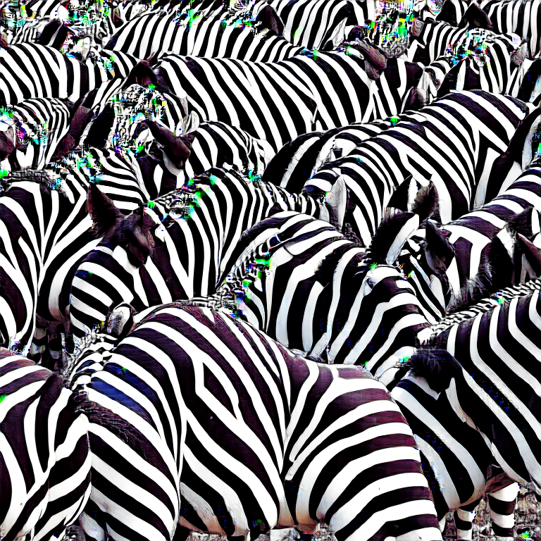 zebras trying to organize a 'stripe alignment parade,' creating a chaotic, zigzag procession. 