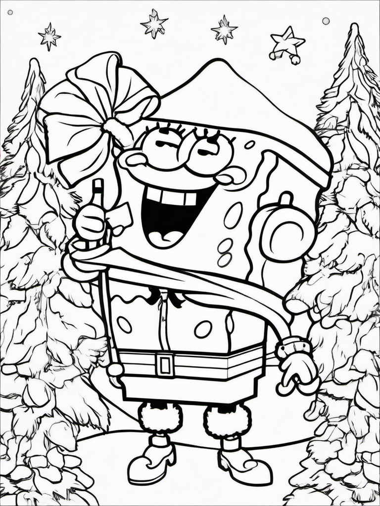 Spongebob Christmas Coloring Sheets  outling,coloring pages,black and whit