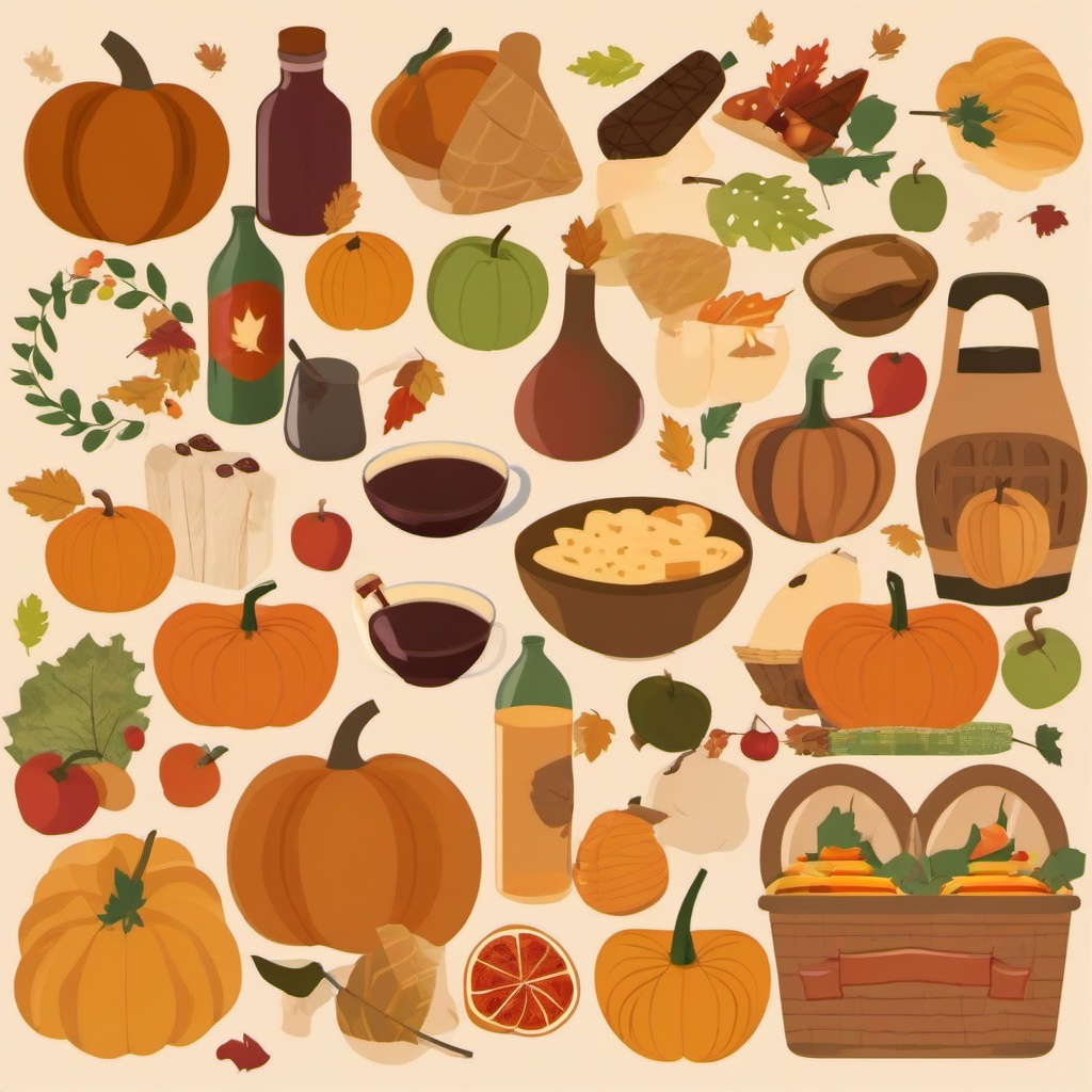 Fall clipart - fall picnic with seasonal foods  