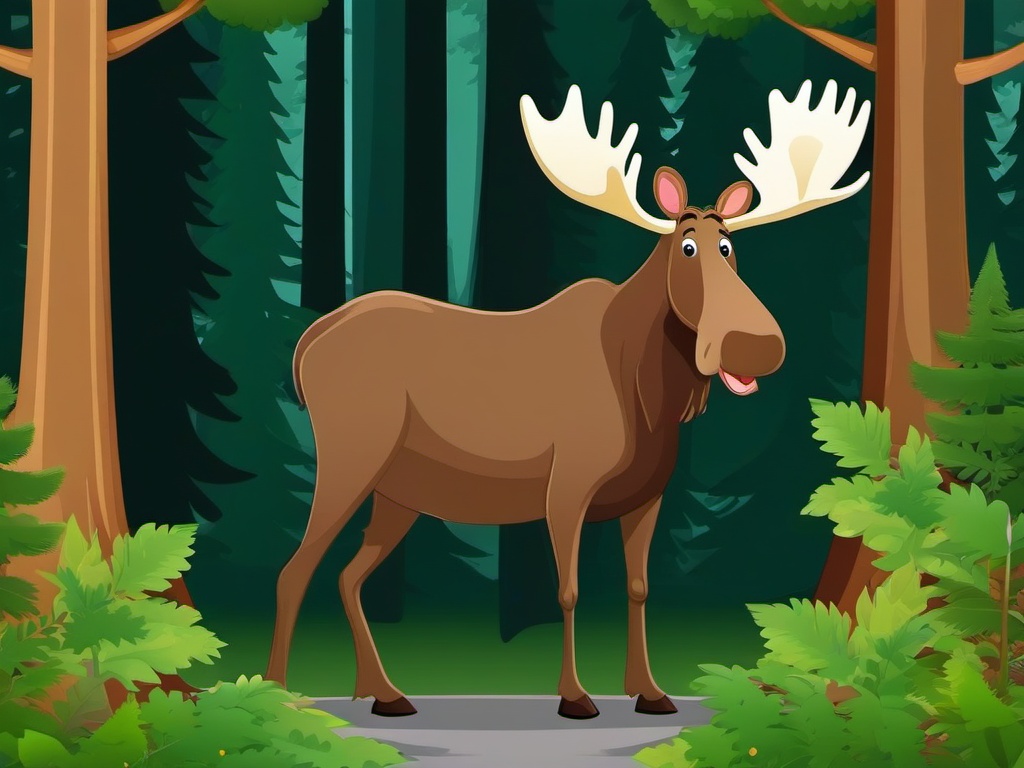 Moose Cartoon - Cartoon of moose standing in forest  