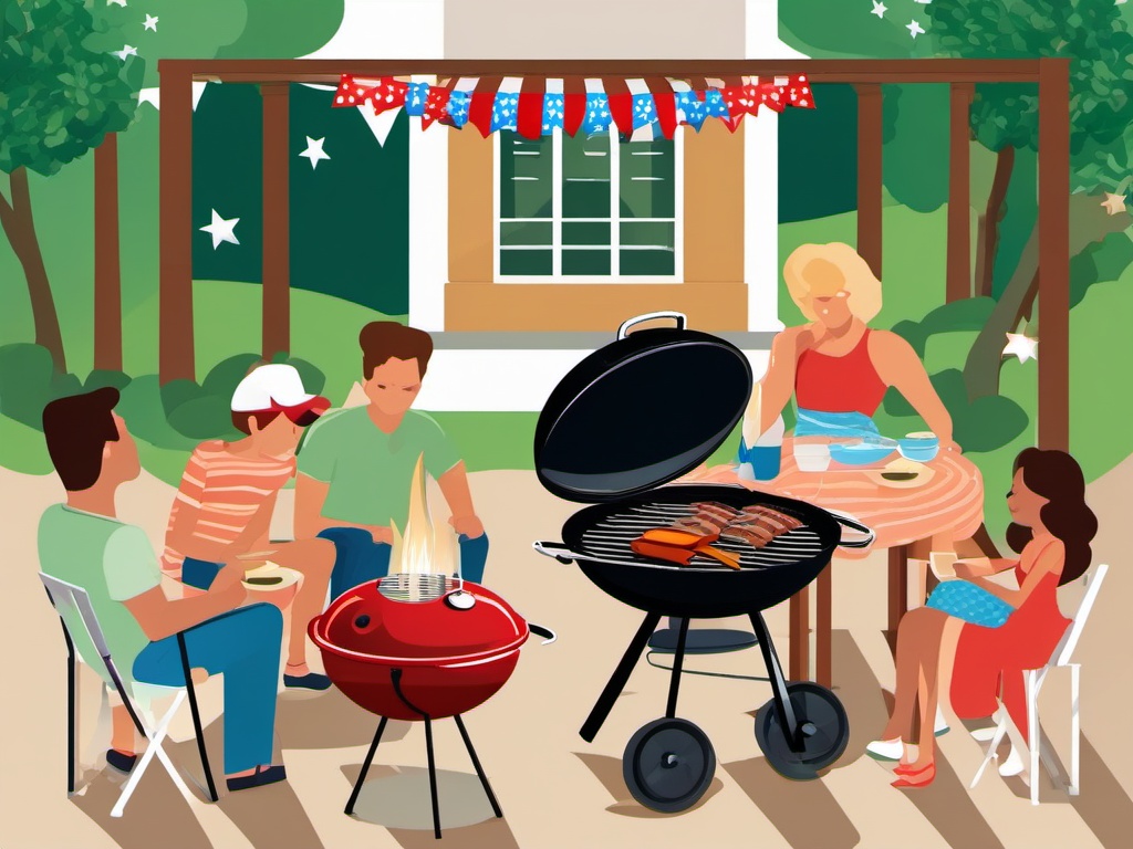 Memorial Day clipart - barbecue grill with family and friends  