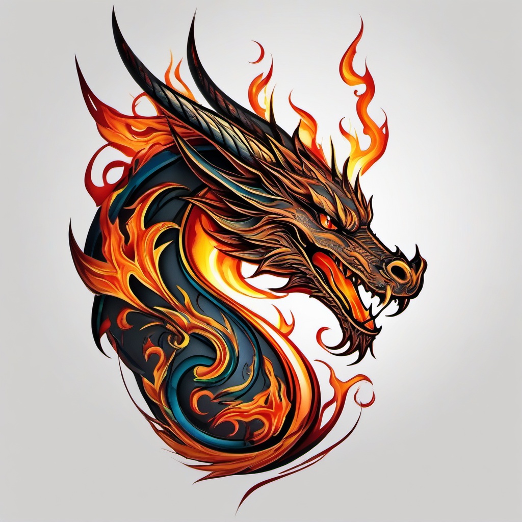 dragon with flames tattoo  simple color tattoo,white background