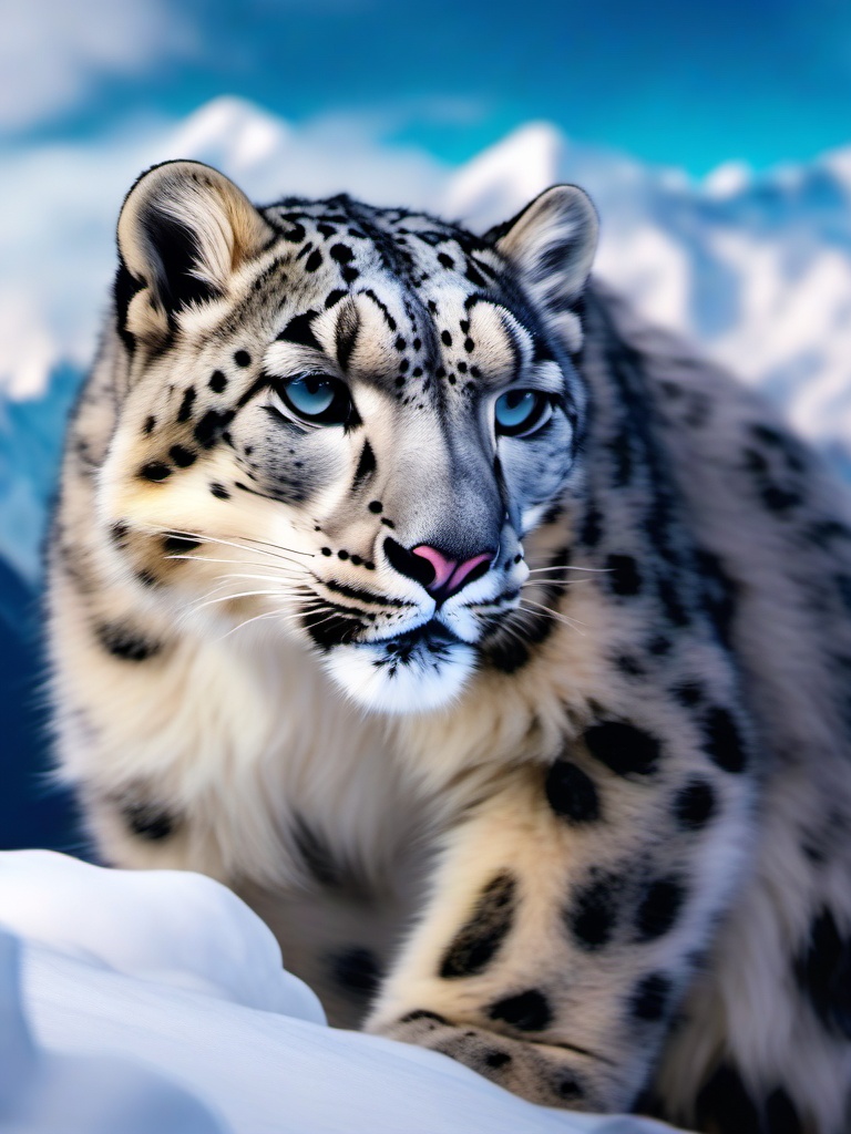 Cute Snow Leopard Blending into the Himalayan Mountains 8k, cinematic, vivid colors