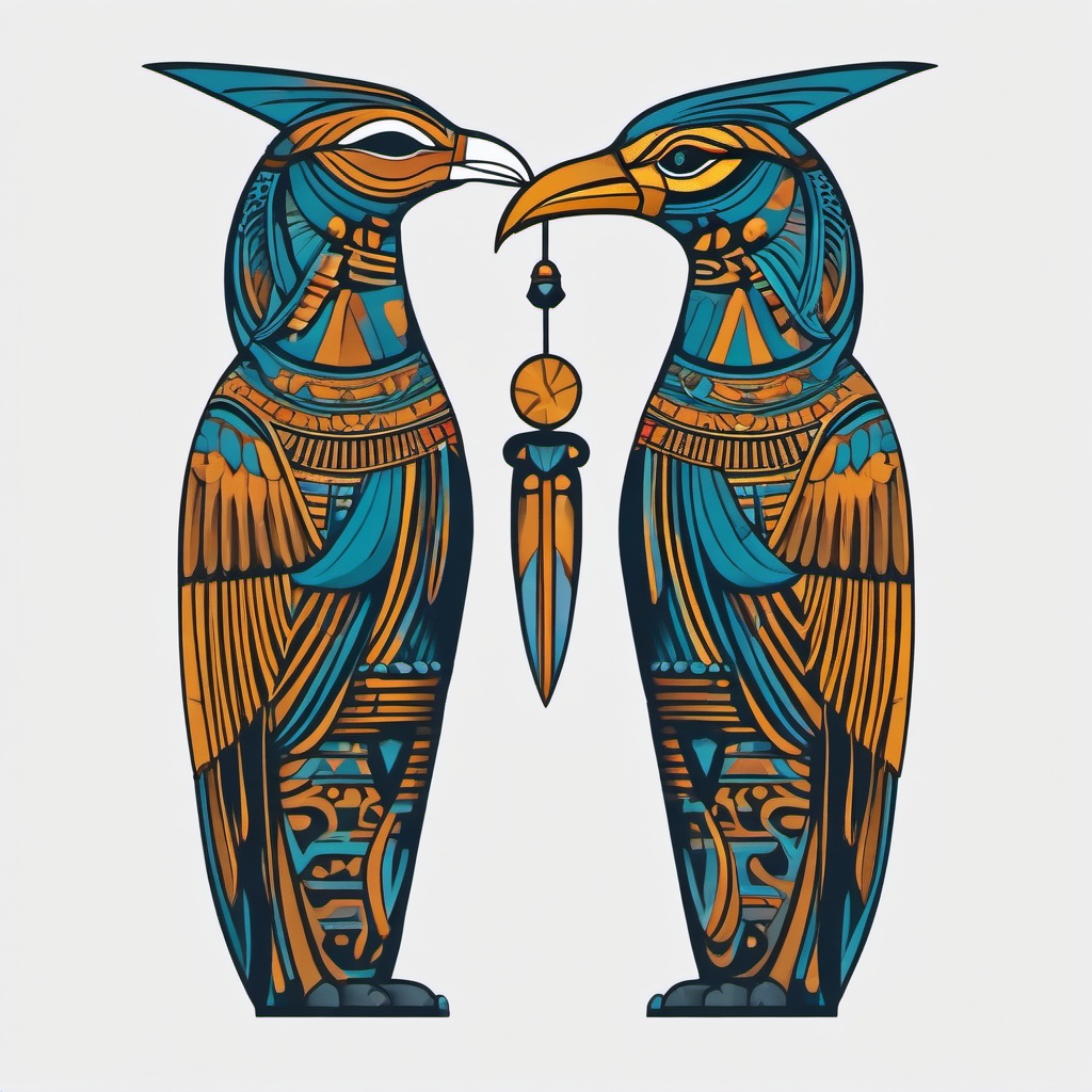 ra and horus tattoo  simple color tattoo,minimal,white background