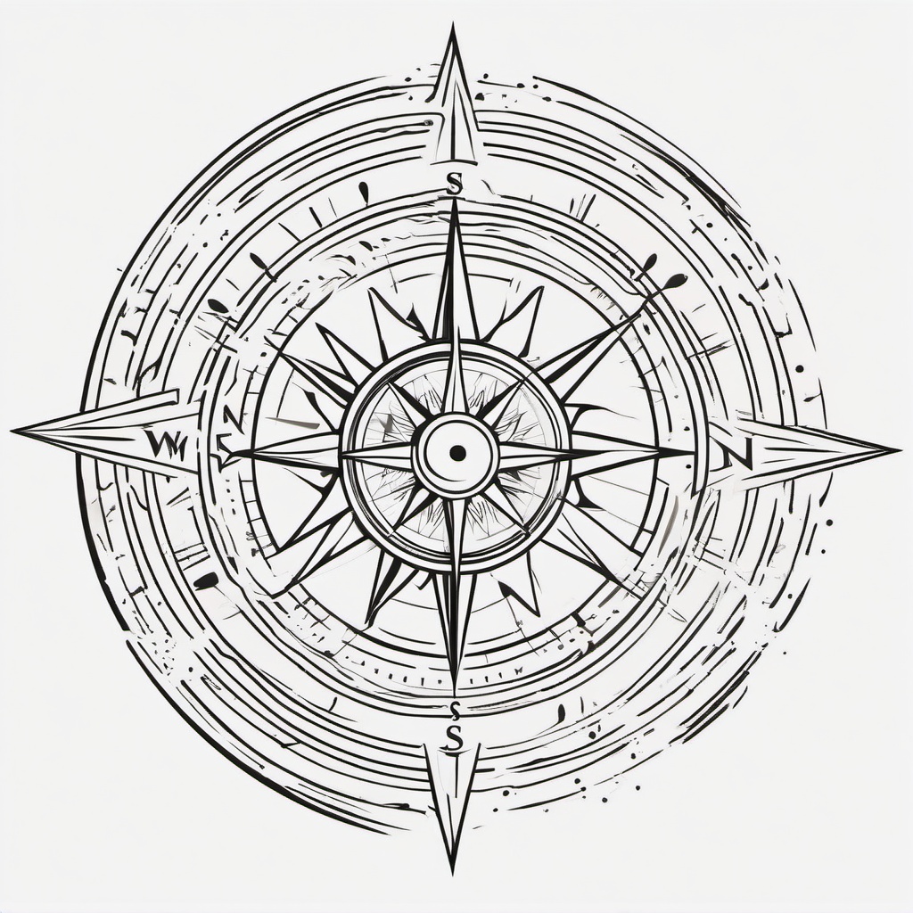 Compass Sun Tattoo - Compass tattoo with sun elements.  simple vector tattoo,minimalist,white background