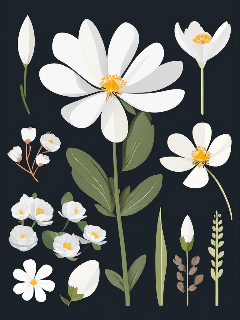 Arctic White Dryas Clip Art - White dryas blossoms in the Arctic region,  color vector clipart, minimal style