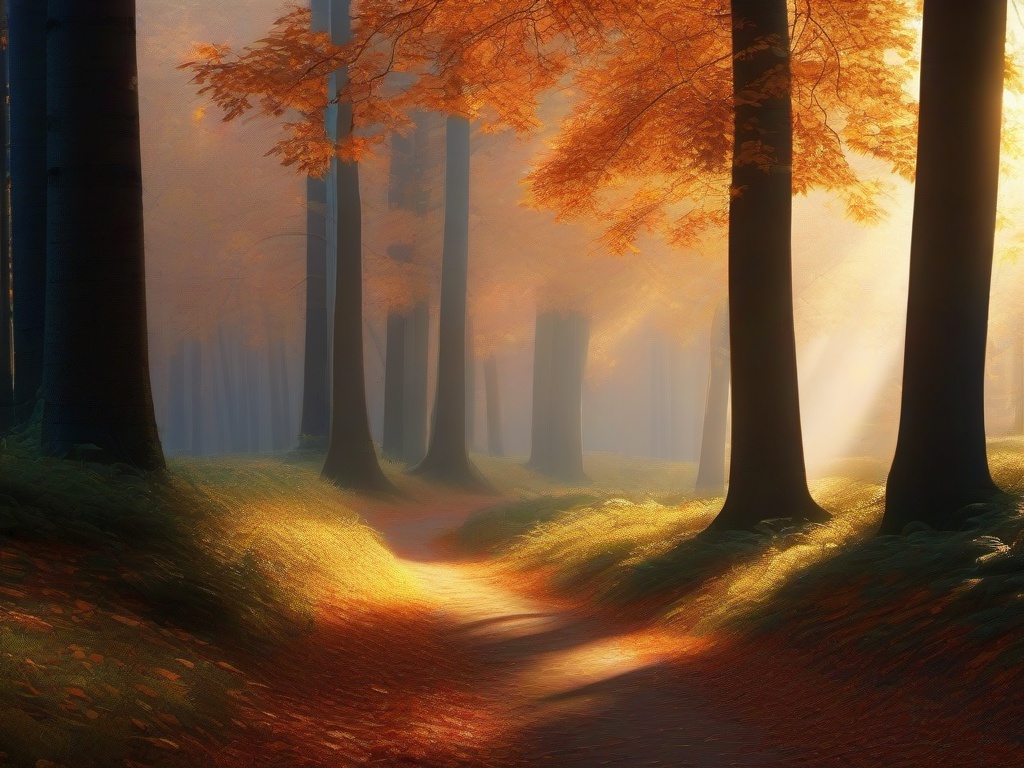 Thanksgiving Wallpaper-A peaceful autumn forest, with soft sunlight filtering through the trees, creating a serene Thanksgiving atmosphere.  aesthetic background wallpaper