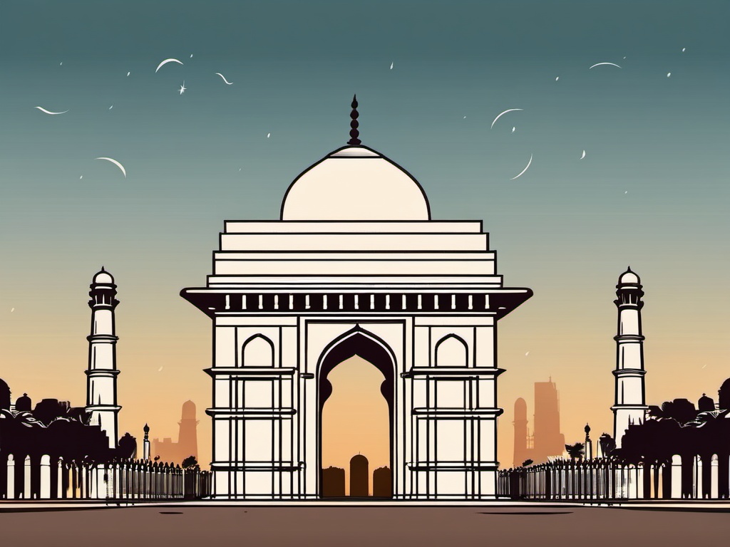 New Delhi clipart - India Gate and Jama Masjid in India,  color vector clipart