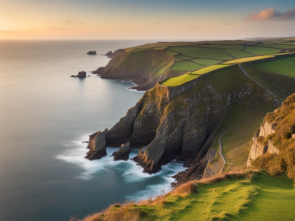 norman keeps, with sturdy stone walls, overlook the rugged cliffs of cornwall, england. 