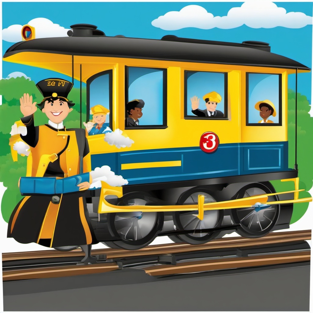 Train clipart - train conductor waving from the cab  