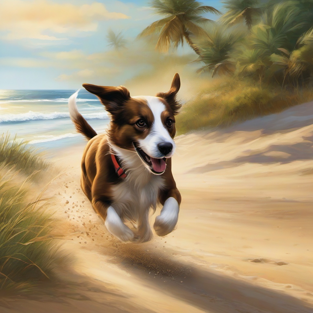 Dog clipart - dog running along the beach  