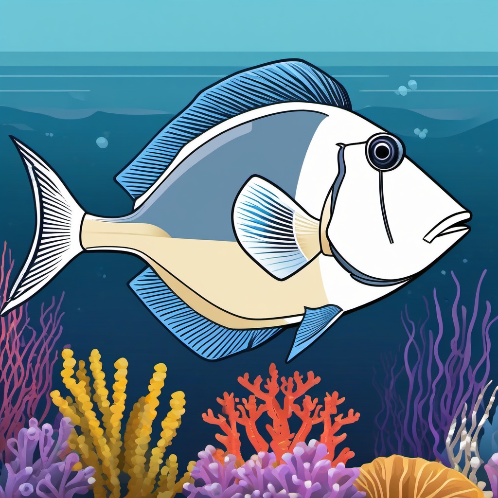 Triggerfish Clipart - Triggerfish defending its territory in a reef , minimal, 2d