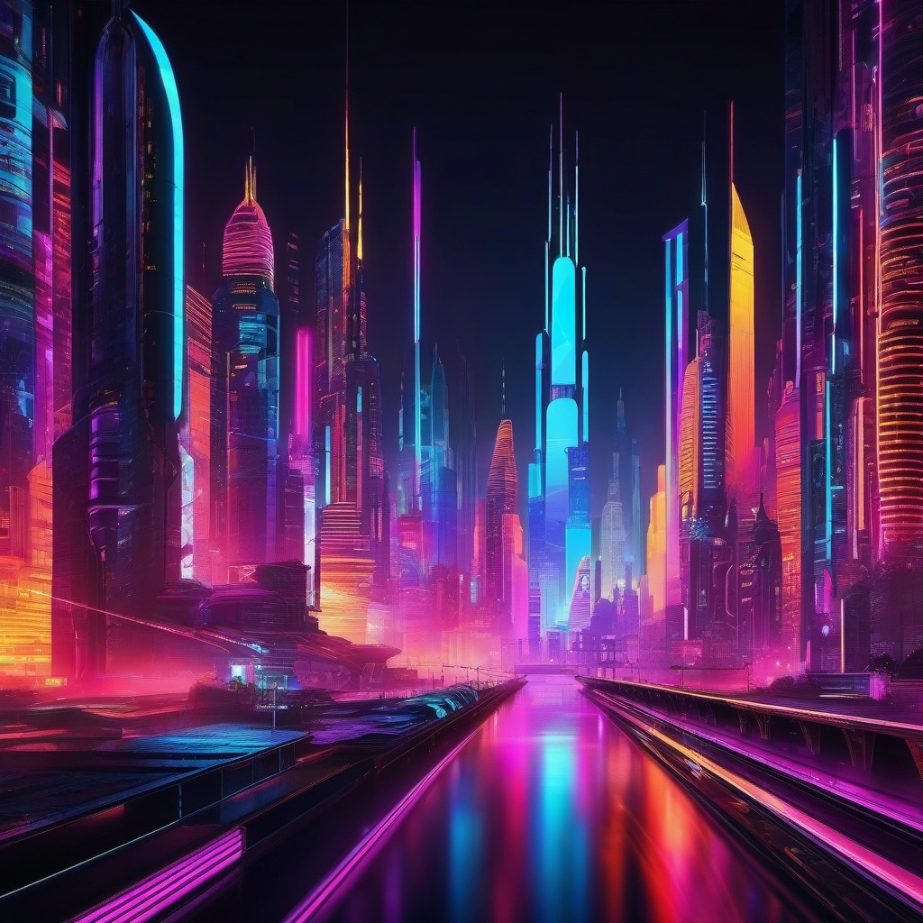 Cool Wallpapers - Futuristic Cityscape in Neon Lights wallpaper splash art, vibrant colors, intricate patterns