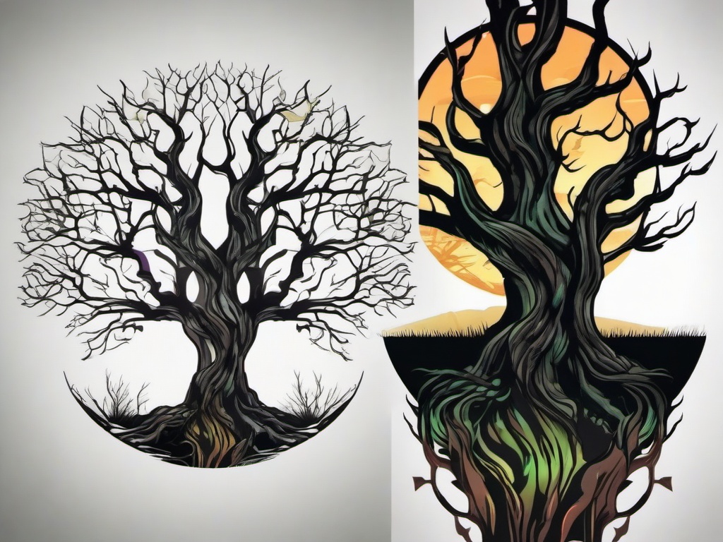 spooky tree tattoo  simple vector color tattoo