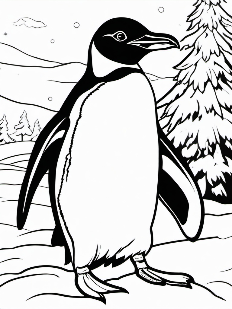 Penguin Coloring Pages - Penguin waddling across the snow  simple coloring pages