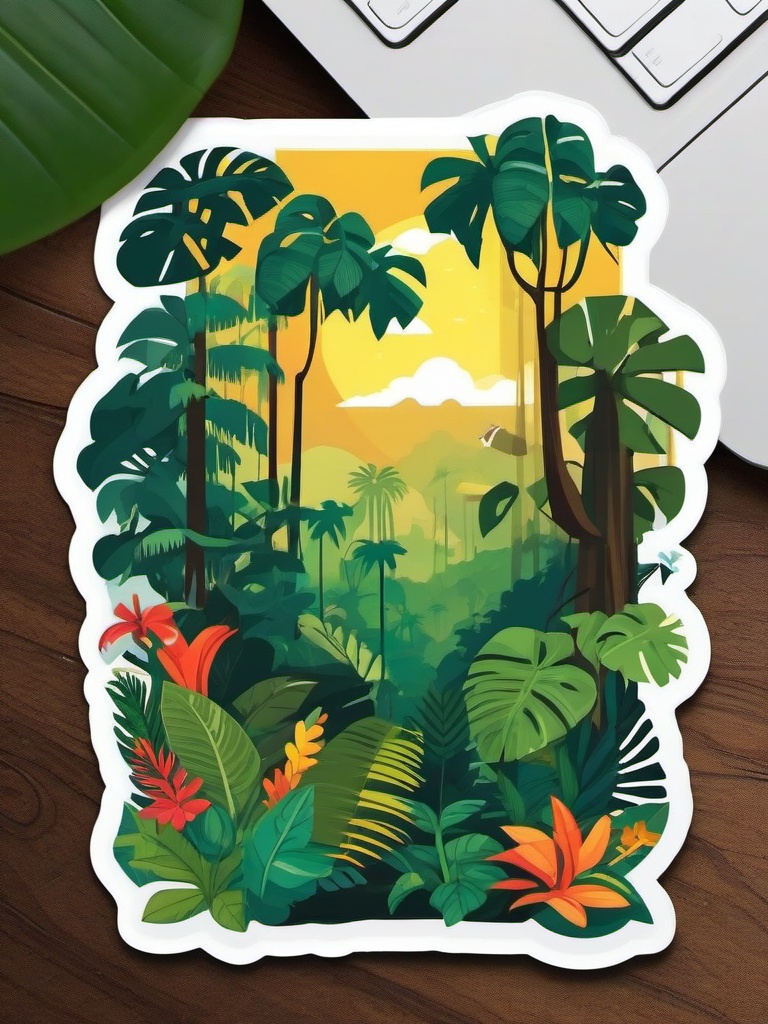 Amazon Rainforest sticker- Lush and diverse South American ecosystem, , sticker vector art, minimalist design