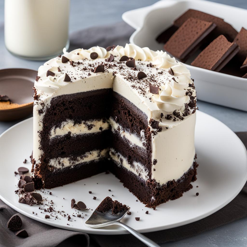 cookies and cream ice cream cake with chocolate cookie crumbs, devoured at a kids' party. 