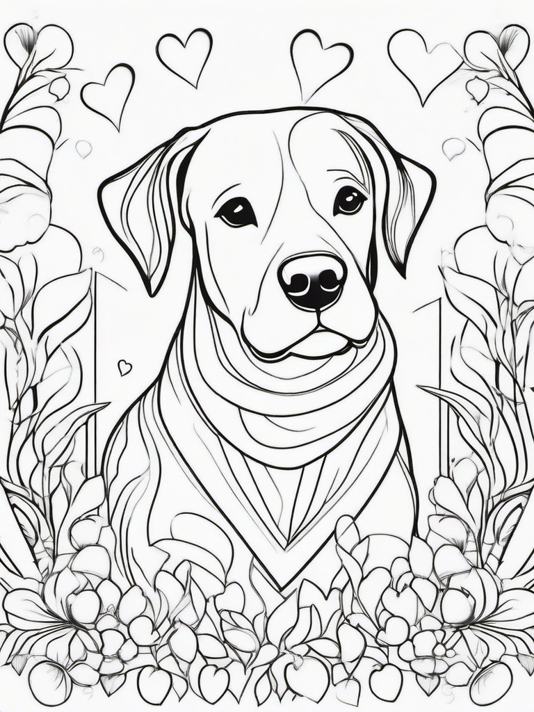 Dog with Hearts Coloring Pages - Loving Dog Surrounded by Hearts  minimal black outline printable sheet, coloring page