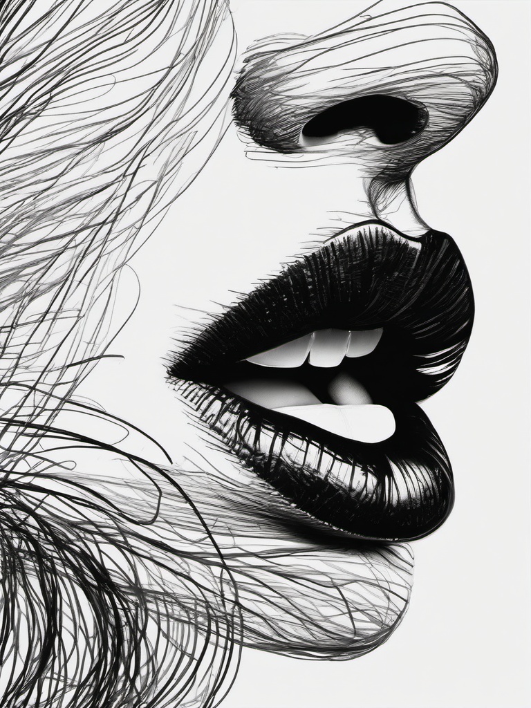 drawing of lips whispering  minimal rough sketch scribbles,doodles,black and white