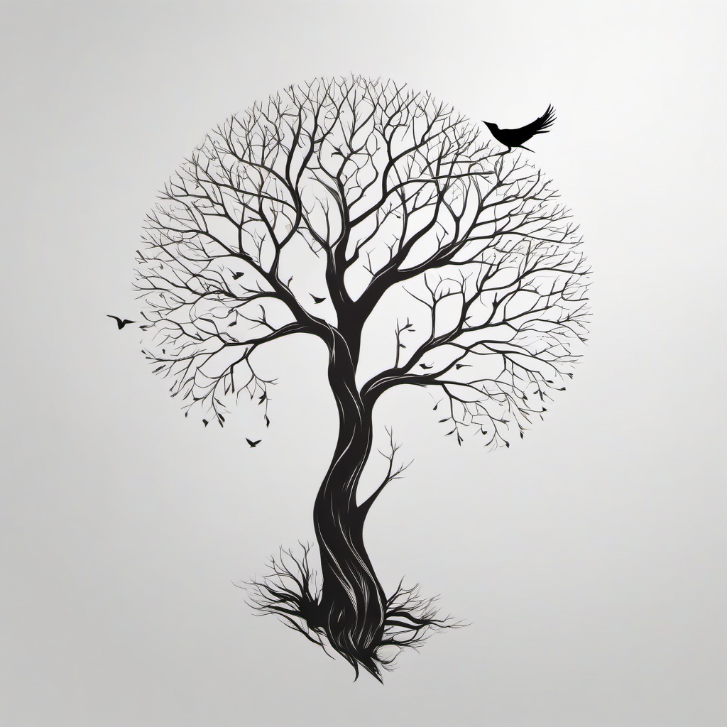 Bird Tree Tattoo - Bird on tree  minimal tattoo design, white background