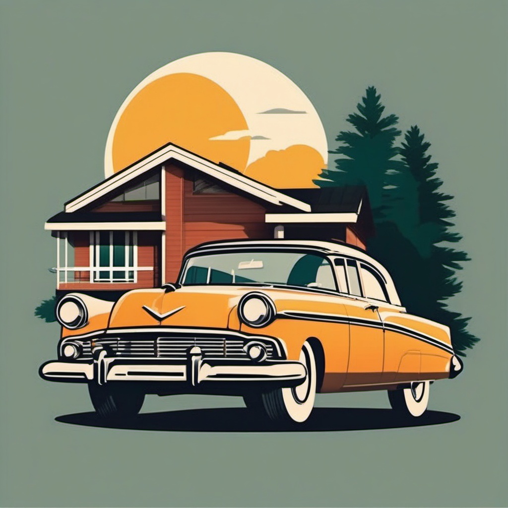 Retro Suburban House Sticker - Convey the nostalgia of the 1950s with the charming and retro suburban house sticker, , sticker vector art, minimalist design