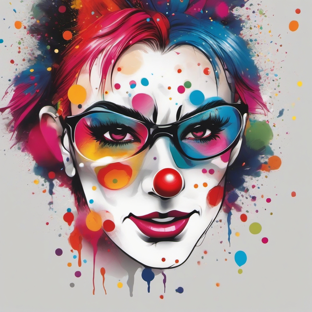 Clown nose and confetti ink: A burst of color and celebration.  simple color tattoo style