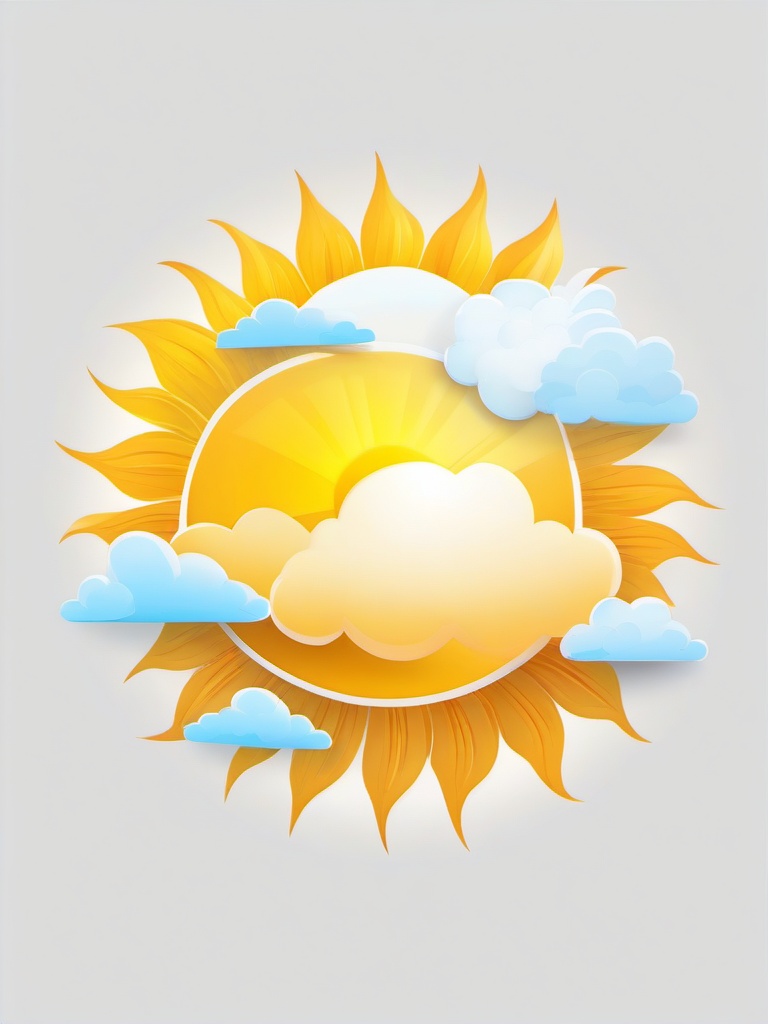 Sunshine behind a fluffy cloud clipart.  vector style illustration, white background