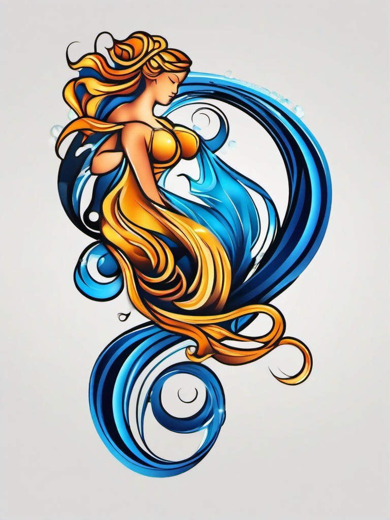 3d aquarius tattoo  simple vector color tattoo