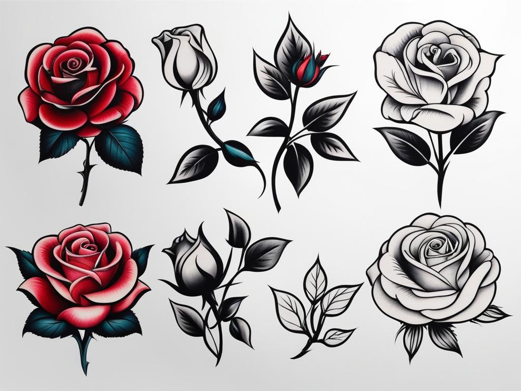 Tattoo traditional rose, Classic and timeless rose tattoos created in traditional tattoo style. , color tattoo design, clean white background