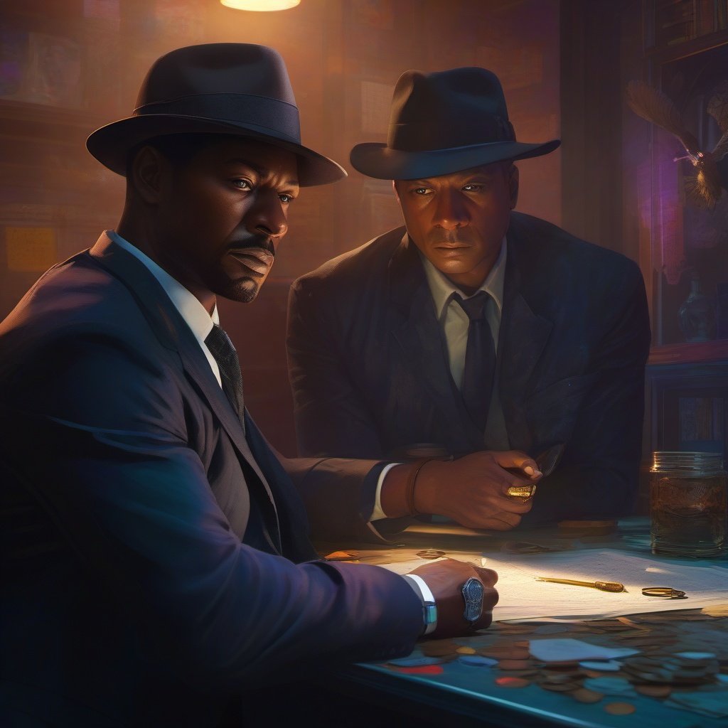 Detective solves crimes by communicating with spirits of deceased. hyperrealistic, intricately detailed, color depth,splash art, concept art, mid shot, sharp focus, dramatic, 2/3 face angle, side light, colorful background