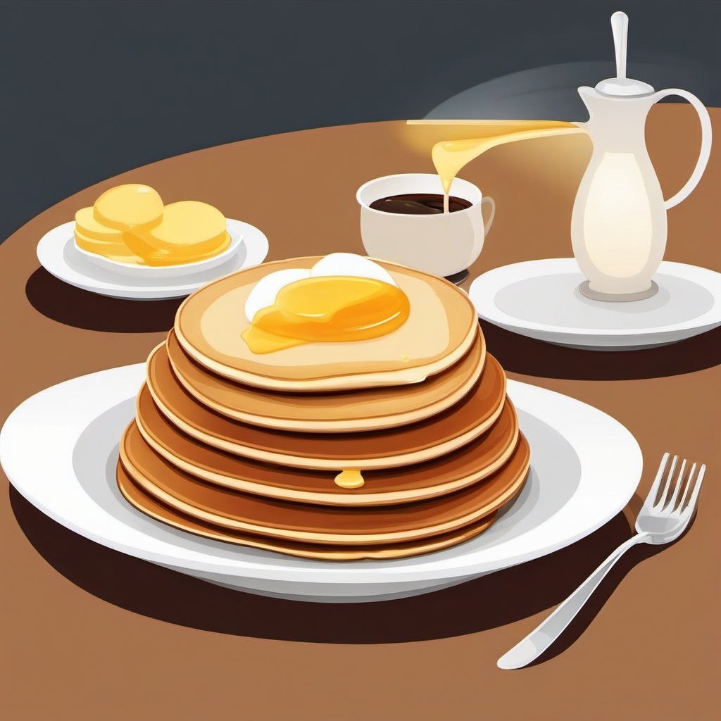 Breakfast clipart - Pancakes with butter and syrup.  vector style illustration, white background