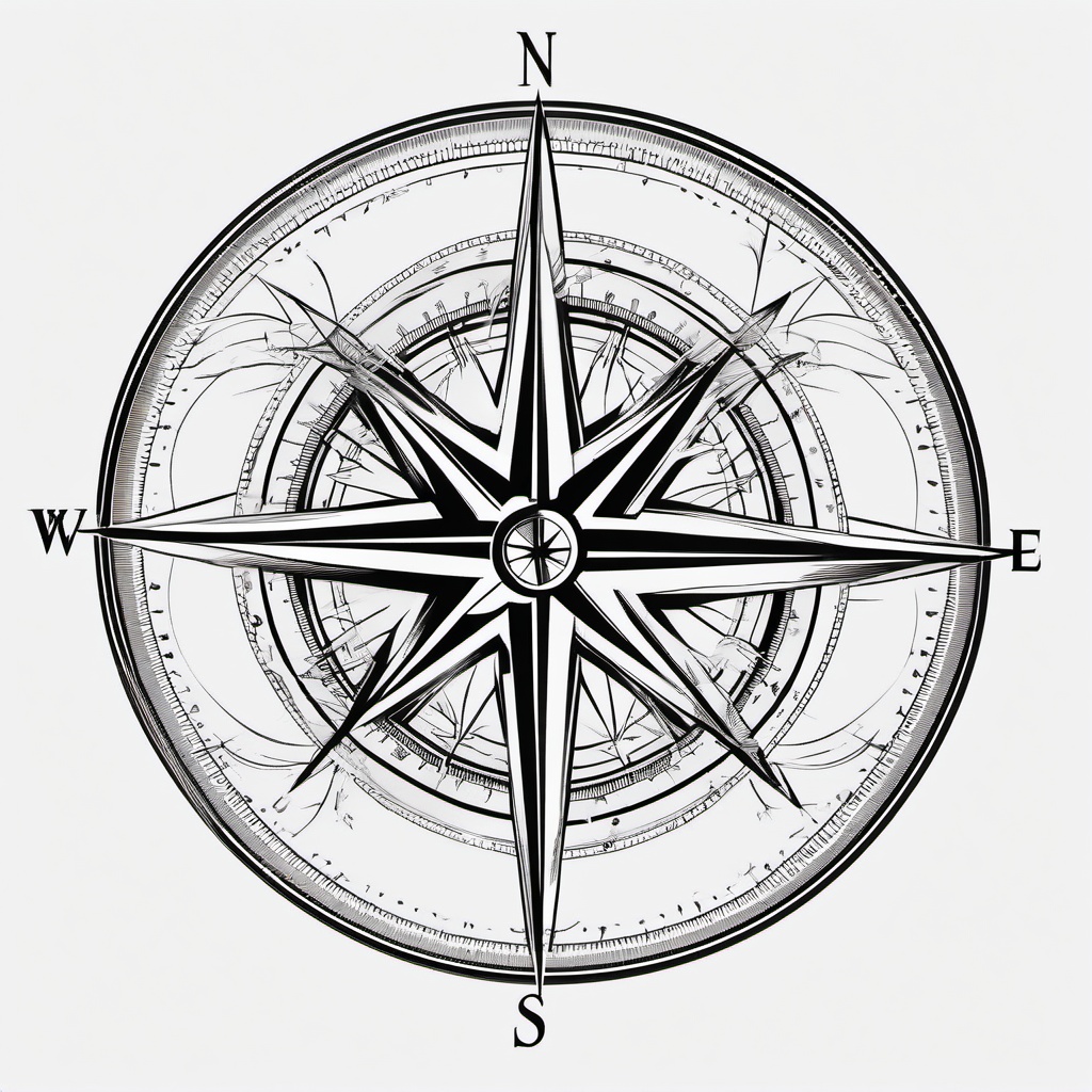 Compass Rose Tattoo Design - Detailed design of a compass rose.  simple vector tattoo,minimalist,white background