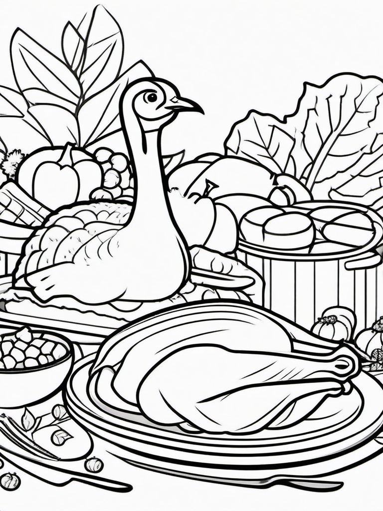 Turkey Coloring Pages - Classic Thanksgiving Dinner Bird  minimal black outline printable sheet, coloring page