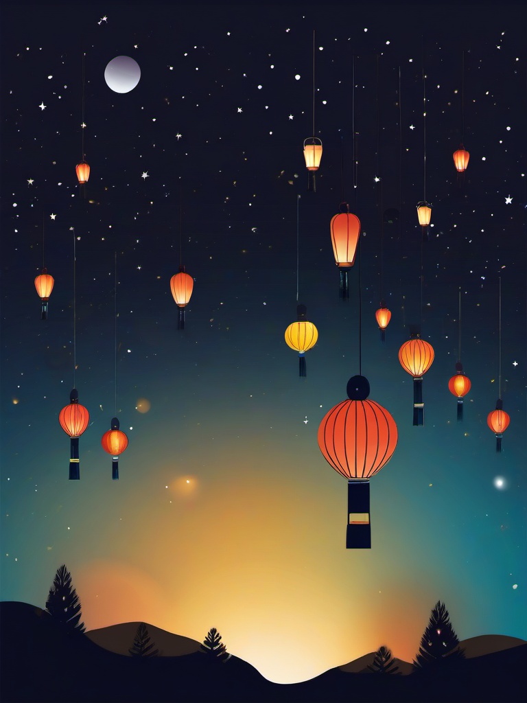 Celebration clipart - lanterns released into the night sky  color,minimalist,vector clipart