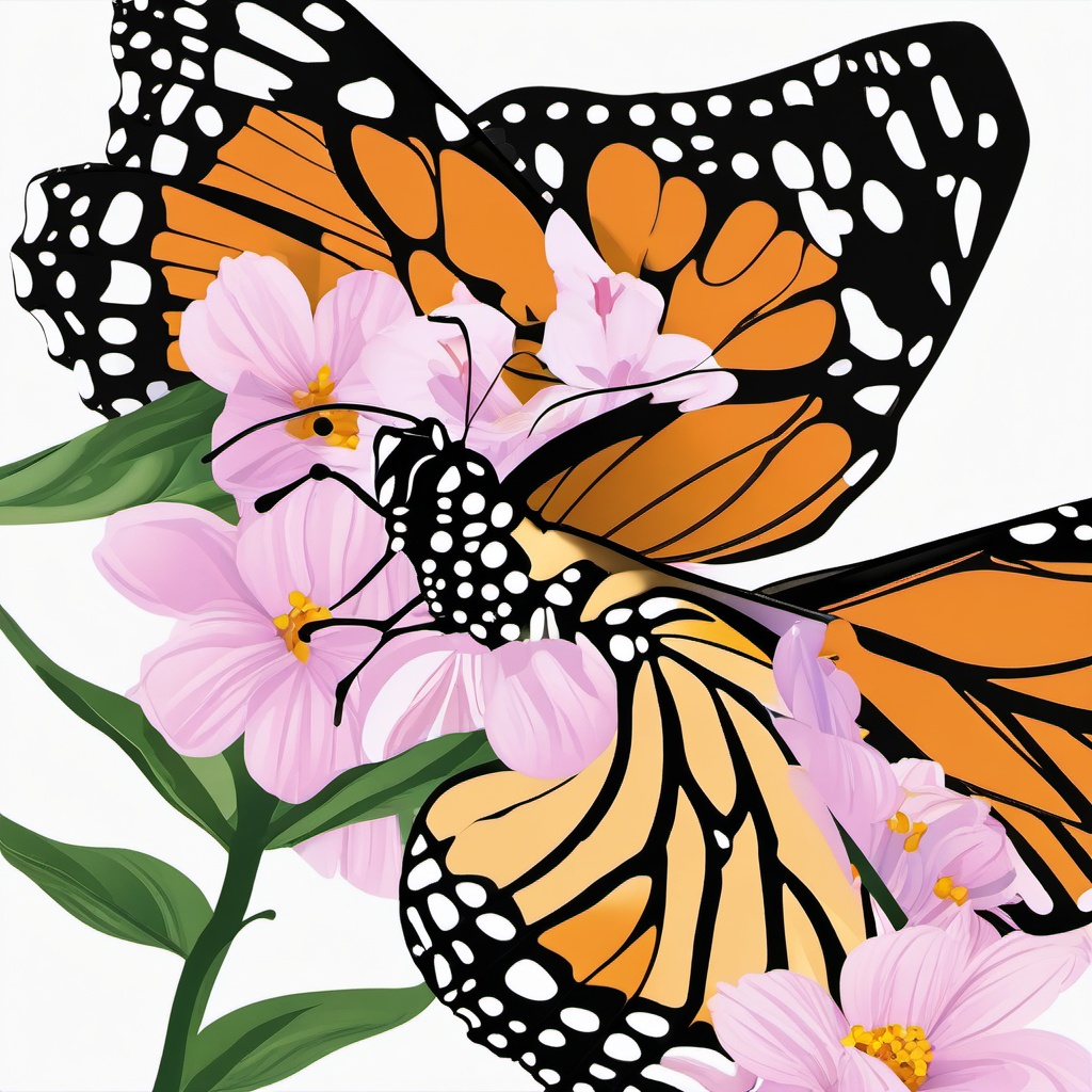 Monarch butterfly resting on a flower clipart  simple, 2d flat