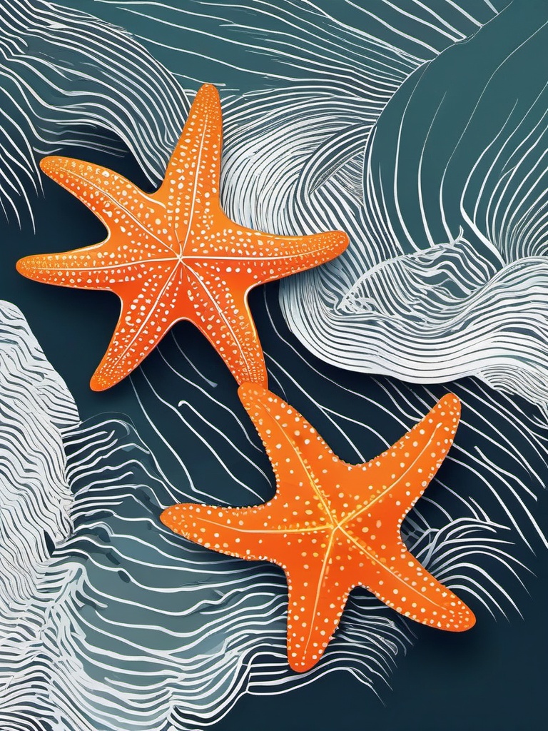 Starfish Clip Art - A vibrant orange starfish on the seabed,  color vector clipart, minimal style