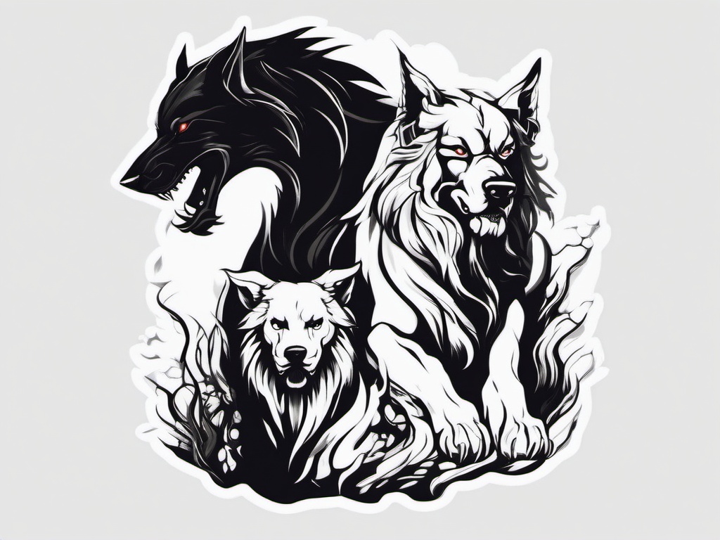 hades and cerberus tattoo  simple tattoo,minimalist,white background