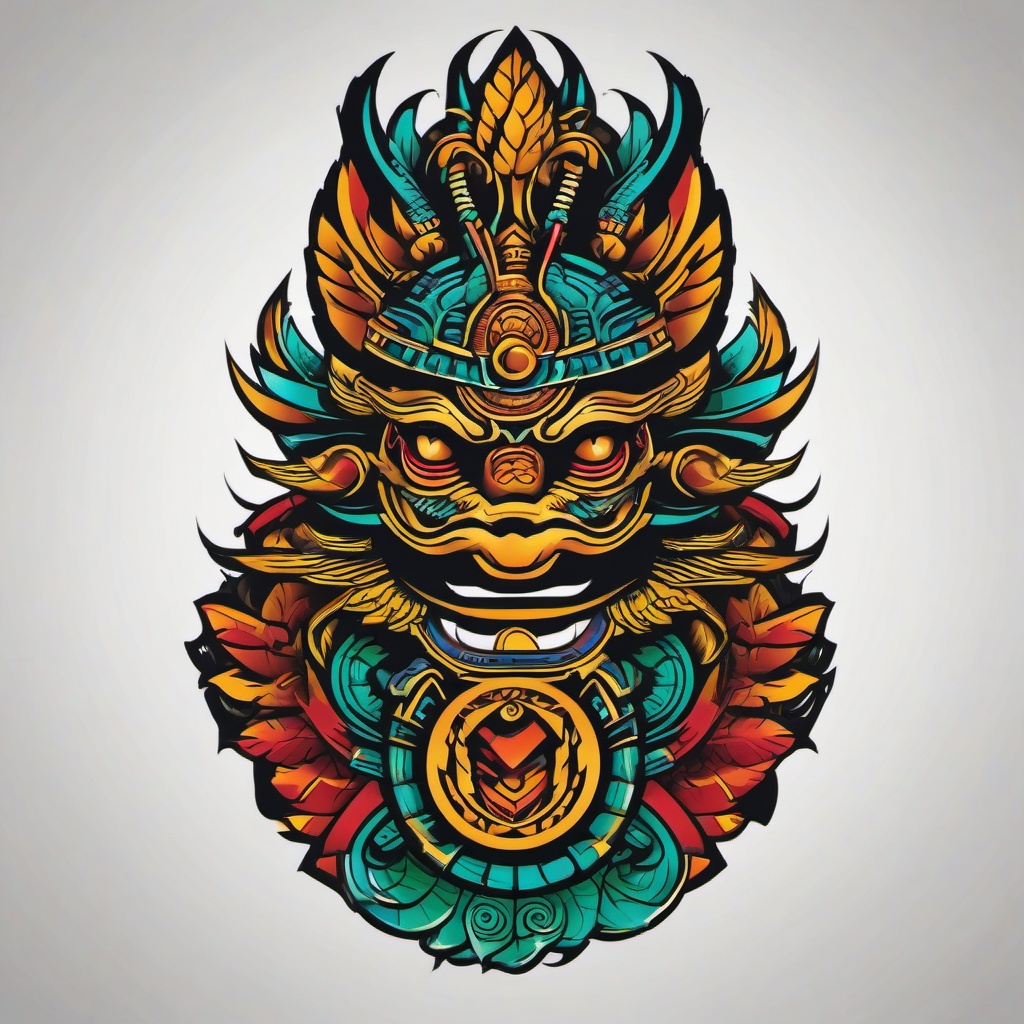 Kukulkan Tattoo-Bold and dynamic tattoo featuring Kukulkan, a deity in Mayan mythology associated with the feathered serpent.  simple color vector tattoo