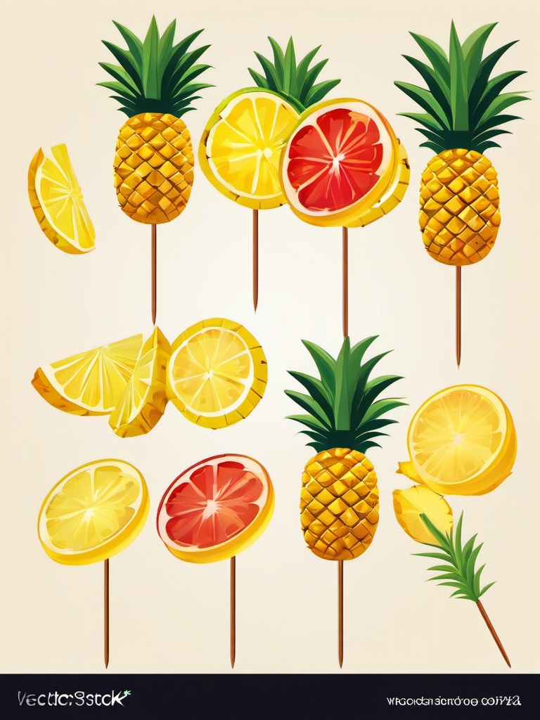 Pineapple Slices on Skewers Clipart - Pineapple slices on skewers for grilling.  color vector clipart, minimal style